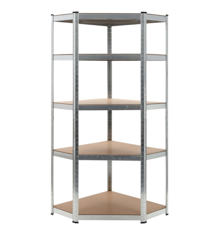 Étagère d'angle à 5 niveaux Argenté Acier et bois d'ingénierie | Mobilier & Déco