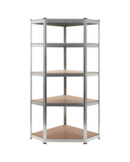 Étagère d'angle à 5 niveaux Argenté Acier et bois d'ingénierie | Mobilier & Déco