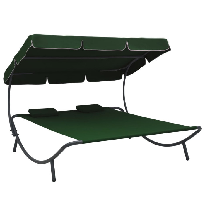 Lit de repos d'extérieur avec auvent et oreillers Vert | Mobilier & Déco
