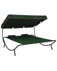 Lit de repos d'extérieur avec auvent et oreillers Vert | Mobilier & Déco