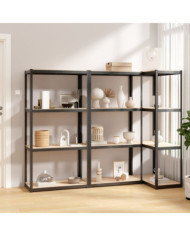 Étagères à 4 niveaux 3pcs Anthracite Acier et bois d'ingénierie | Mobilier & Déco