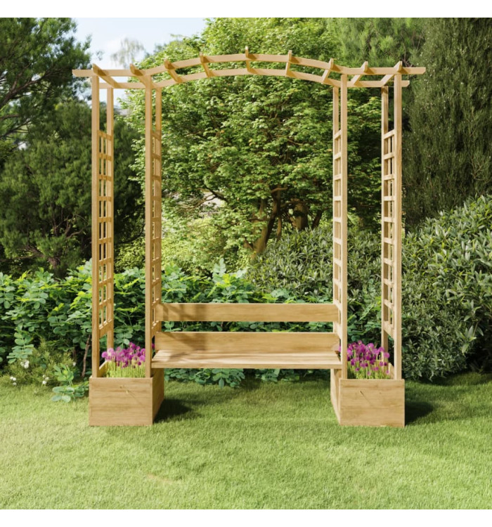 Pergola de jardin avec banc et jardinières Bois de pin imprégné | Mobilier & Déco