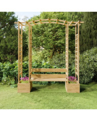 Pergola de jardin avec banc et jardinières Bois de pin imprégné | Mobilier & Déco