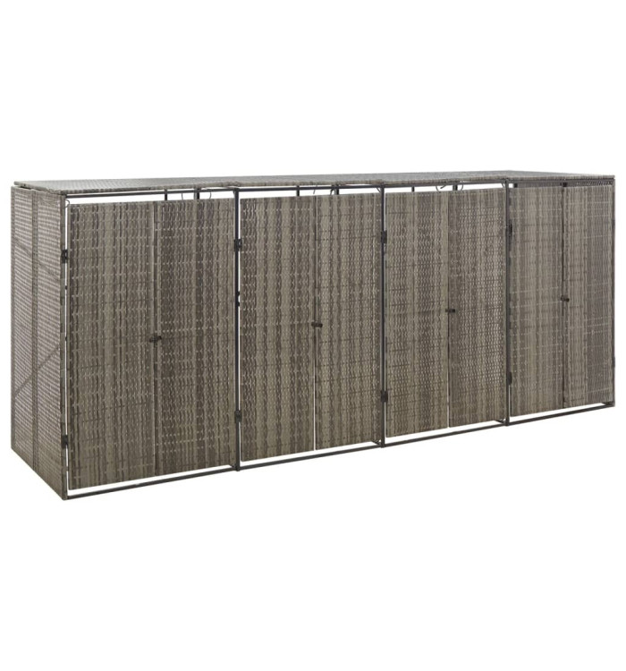 Abri pour poubelle quadruple Gris 274x80x117 cm Résine tressée | Mobilier & Déco