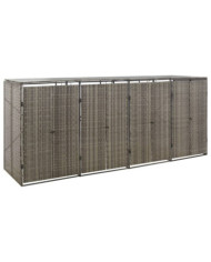 Abri pour poubelle quadruple Gris 274x80x117 cm Résine tressée | Mobilier & Déco