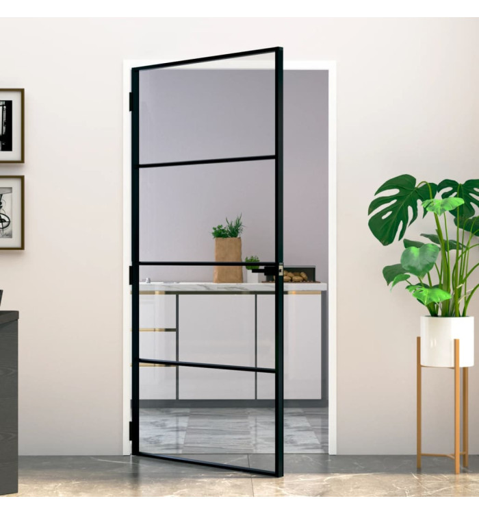Porte d'intérieur Noir 102x201,5 cm Trempé verre aluminium fin | Mobilier & Déco