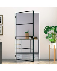 Porte d'intérieur Noir 102x201,5 cm Trempé verre aluminium fin | Mobilier & Déco
