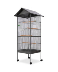 Cage à oiseaux avec toit Acier Noir 66 x 66 x 155 cm | Mobilier & Déco