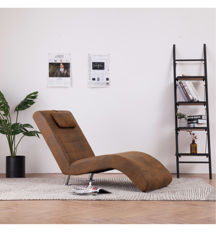 Chaise longue avec oreiller marron Similicuir daim | Mobilier & Déco