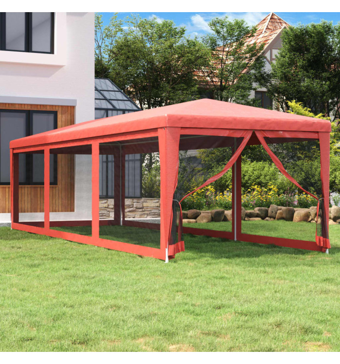 Tente de fête avec 8 parois latérales en maille Rouge 3x9m PEHD | Mobilier & Déco