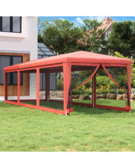Tente de fête avec 8 parois latérales en maille Rouge 3x9m PEHD | Mobilier & Déco