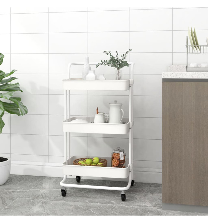 Chariot de cuisine 3 niveaux Blanc 42x35x85 cm Fer et ABS | Mobilier & Déco
