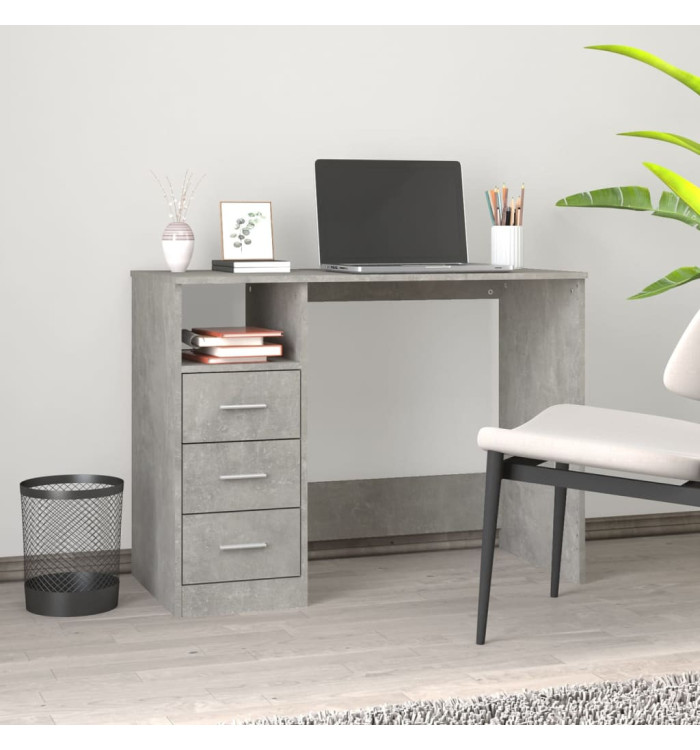 Bureau avec tiroirs Gris béton 102x50x76 cm Bois d'ingénierie | Mobilier & Déco