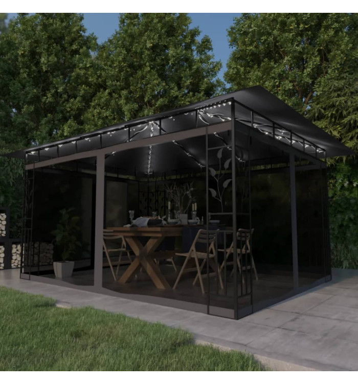 Tonnelle avec moustiquaire et lumières LED 4x3x2,73m Anthracite | Mobilier & Déco