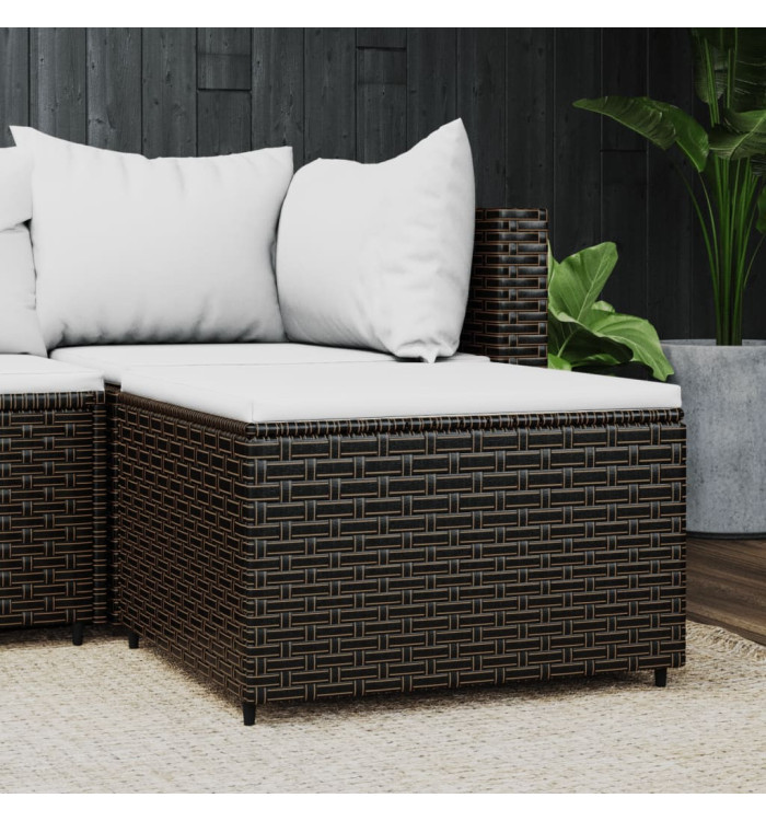 Repose-pied de jardin avec coussin marron résine tressée | Mobilier & Déco