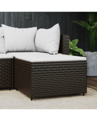 Repose-pied de jardin avec coussin marron résine tressée | Mobilier & Déco