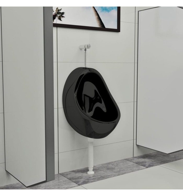 Urinoir suspendu avec valve de chasse d'eau Céramique Noir | Mobilier & Déco