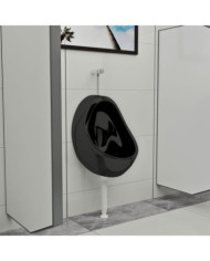 Urinoir suspendu avec valve de chasse d'eau Céramique Noir | Mobilier & Déco