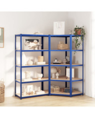 Étagères à 5 niveaux 2pcs Bleu Acier et bois d'ingénierie | Mobilier & Déco