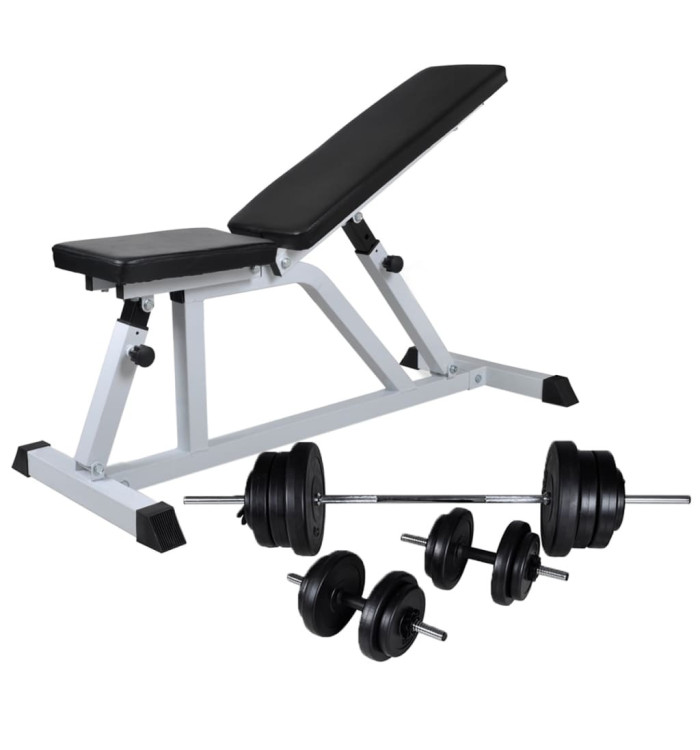 Banc d'entraînement avec jeu d'haltères 60,5 kg | Mobilier & Déco