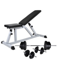 Banc d'entraînement avec jeu d'haltères 60,5 kg | Mobilier & Déco