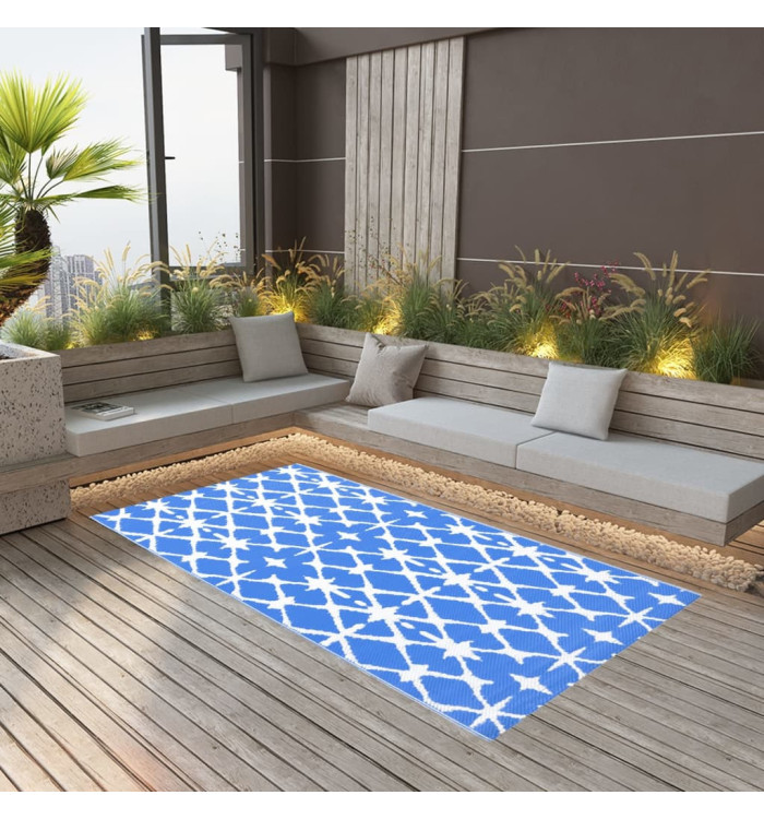 Tapis d'extérieur ARAKIL bleu et blanc 190x290 cm PP | Mobilier & Déco