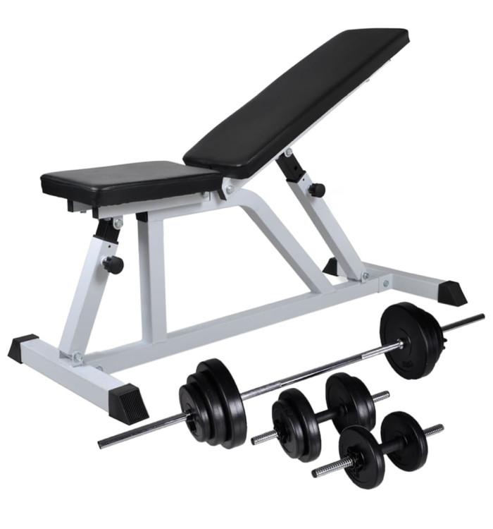 Banc d'entraînement avec jeu d'haltères 30,5 kg | Mobilier & Déco