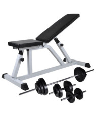 Banc d'entraînement avec jeu d'haltères 30,5 kg | Mobilier & Déco