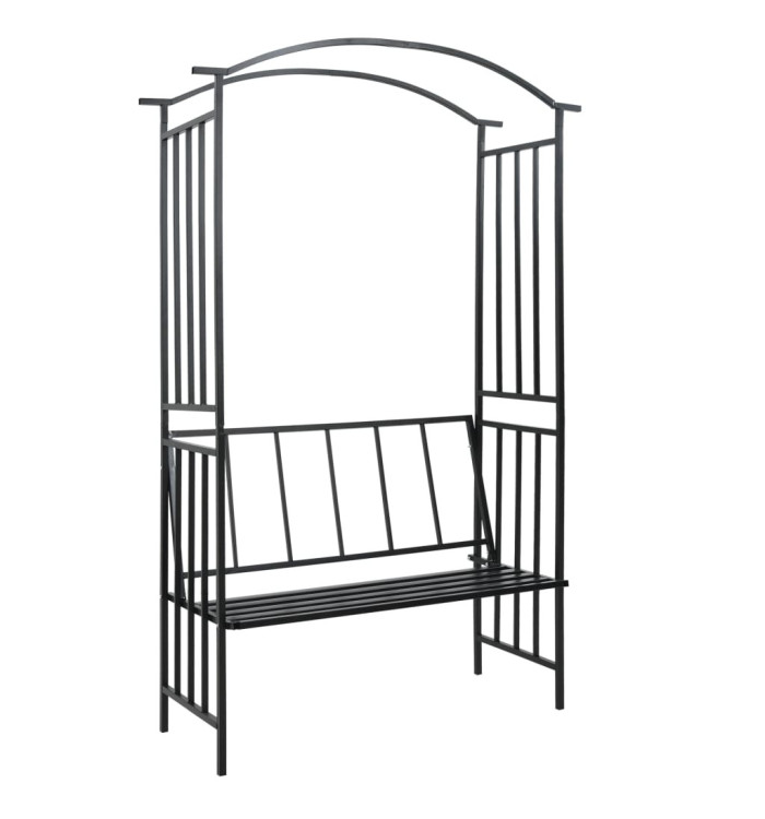 Voûte de jardin avec banc Noir 128x50x207 cm Fer | Mobilier & Déco