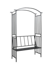 Voûte de jardin avec banc Noir 128x50x207 cm Fer | Mobilier & Déco