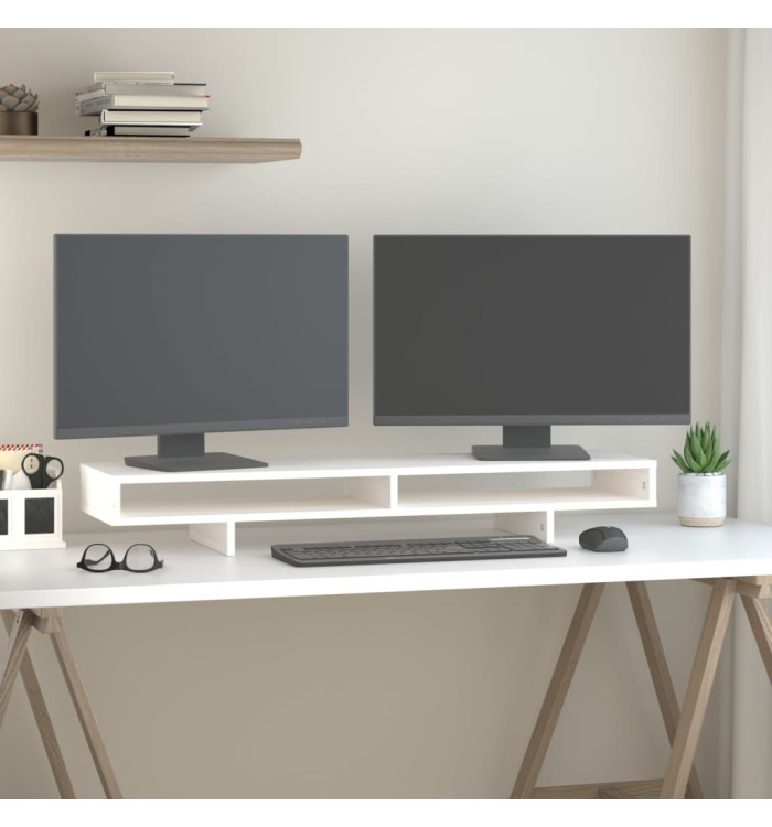 Support de moniteur Blanc 100x27x14 cm Bois de pin solide | Mobilier & Déco