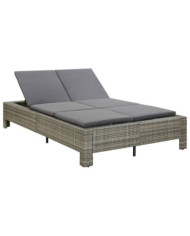 Transat à 2 places avec coussin Gris Résine tressée | Mobilier & Déco