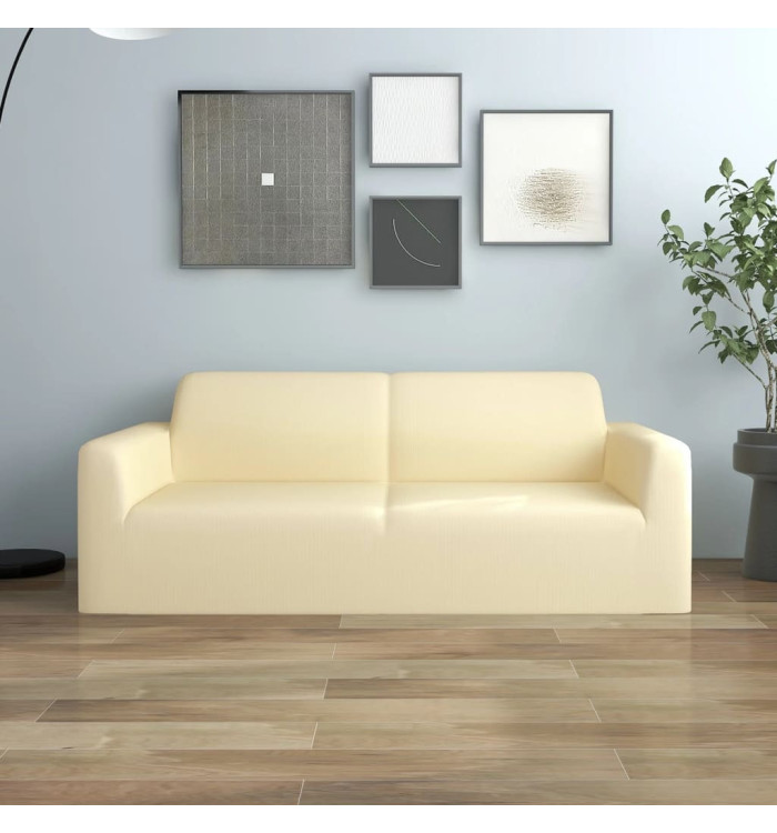 Housse extensible de canapé 2 places Crème Jersey de polyester | Mobilier & Déco