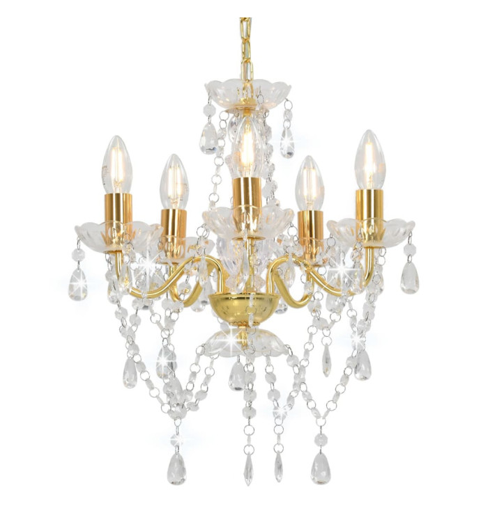 Lustre avec perles de cristal Doré Rond 5 x E14 | Mobilier & Déco