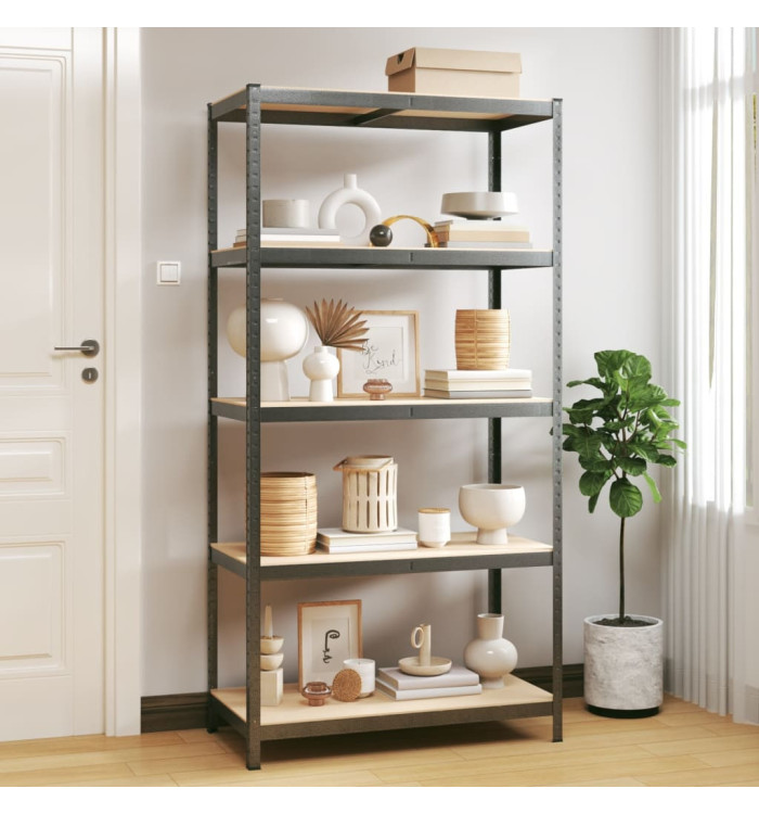 Étagère résistante à 5 niveaux Gris Acier et bois d'ingénierie | Mobilier & Déco