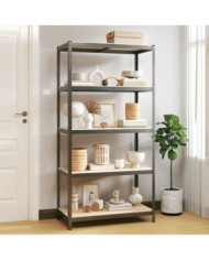 Étagère résistante à 5 niveaux Gris Acier et bois d'ingénierie | Mobilier & Déco