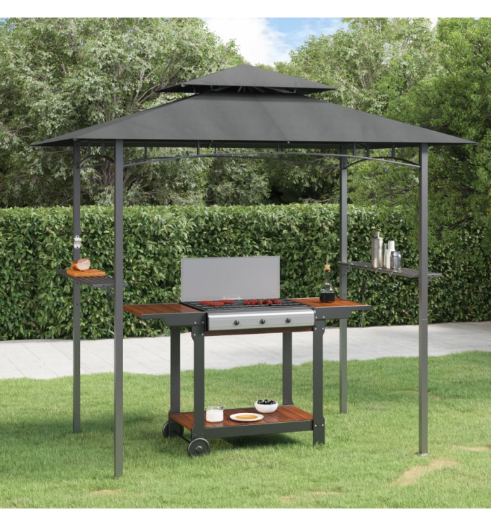 Gazebo BBQ et étagères latérales anthracite 240x150x243cm acier | Mobilier & Déco