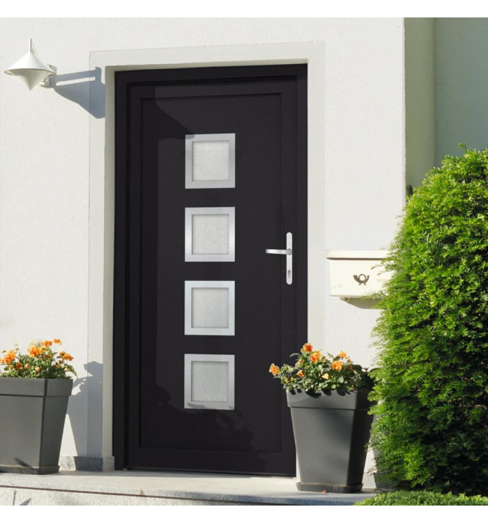 Porte d'entrée anthracite 88x200 cm PVC | Mobilier & Déco