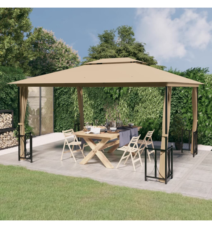 Tonnelle avec parois et toit double 3x4 m Taupe | Mobilier & Déco