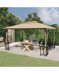 Tonnelle avec parois et toit double 3x4 m Taupe | Mobilier & Déco