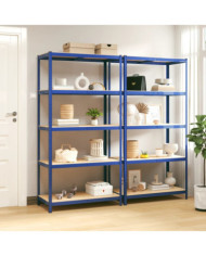 Étagères à 5 niveaux 2pcs Bleu Acier et bois d'ingénierie | Mobilier & Déco