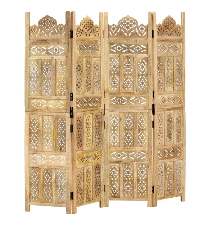 Cloison de séparation 4 panneaux 160x165 cm Bois de manguier | Mobilier & Déco