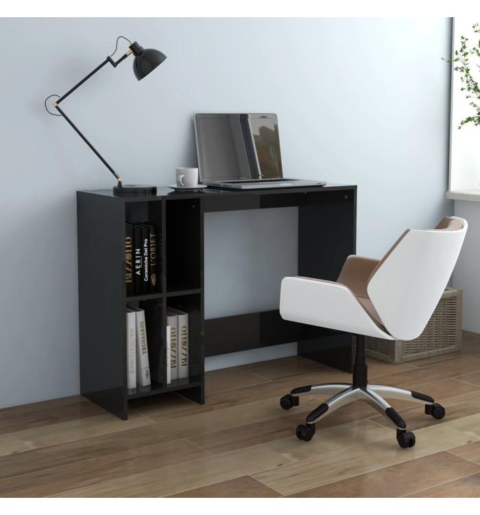 Bureau d'ordinateur portable noir brillant bois d'ingénierie | Mobilier & Déco