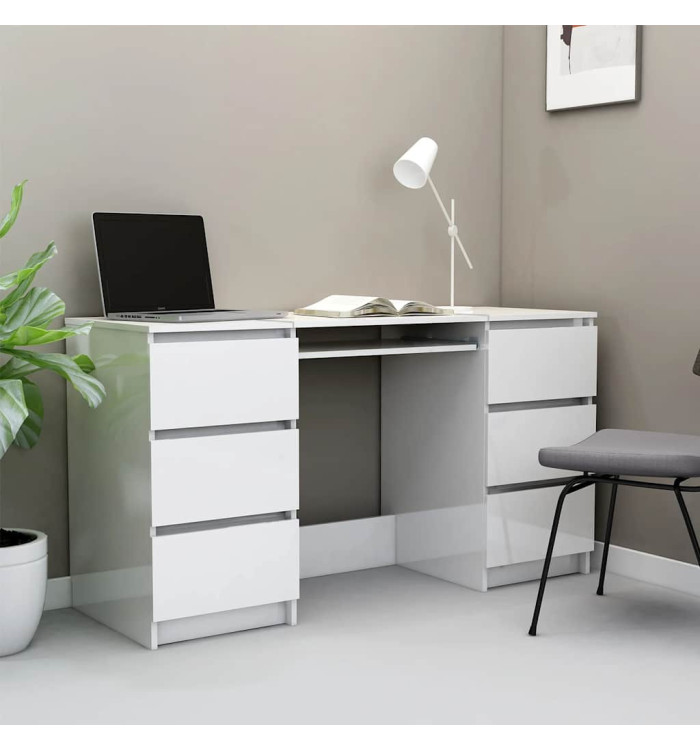 Bureau Blanc brillant 140x50x77 cm Bois d'ingénierie | Mobilier & Déco