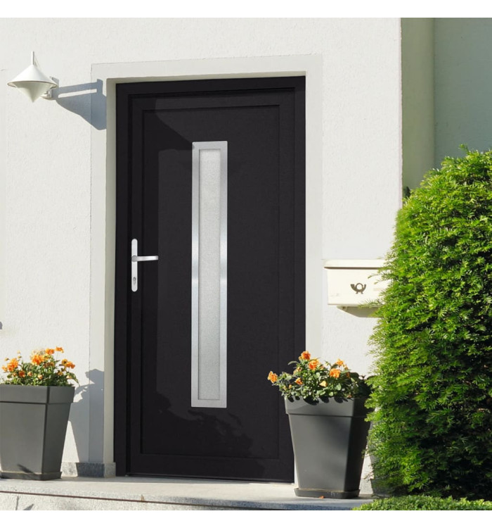 Porte d'entrée anthracite 88x200 cm PVC | Mobilier & Déco