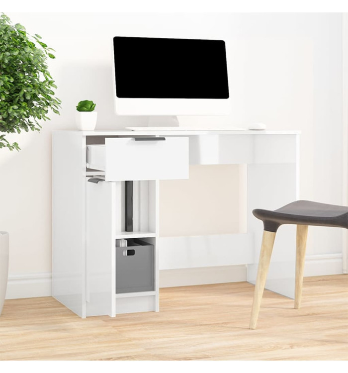 Bureau Blanc brillant 100x50x75 cm Bois d'ingénierie | Mobilier & Déco