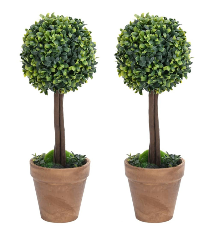 Plantes de buis artificiel 2 pcs avec pots Boule Vert 41 cm | Mobilier & Déco