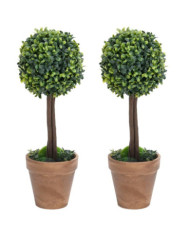 Plantes de buis artificiel 2 pcs avec pots Boule Vert 41 cm | Mobilier & Déco