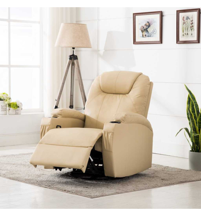 Fauteuil à bascule de massage Crème Similicuir | Mobilier & Déco