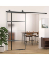 Porte coulissante Verre ESG dépoli aluminium 102,5x205 cm Noir | Mobilier & Déco